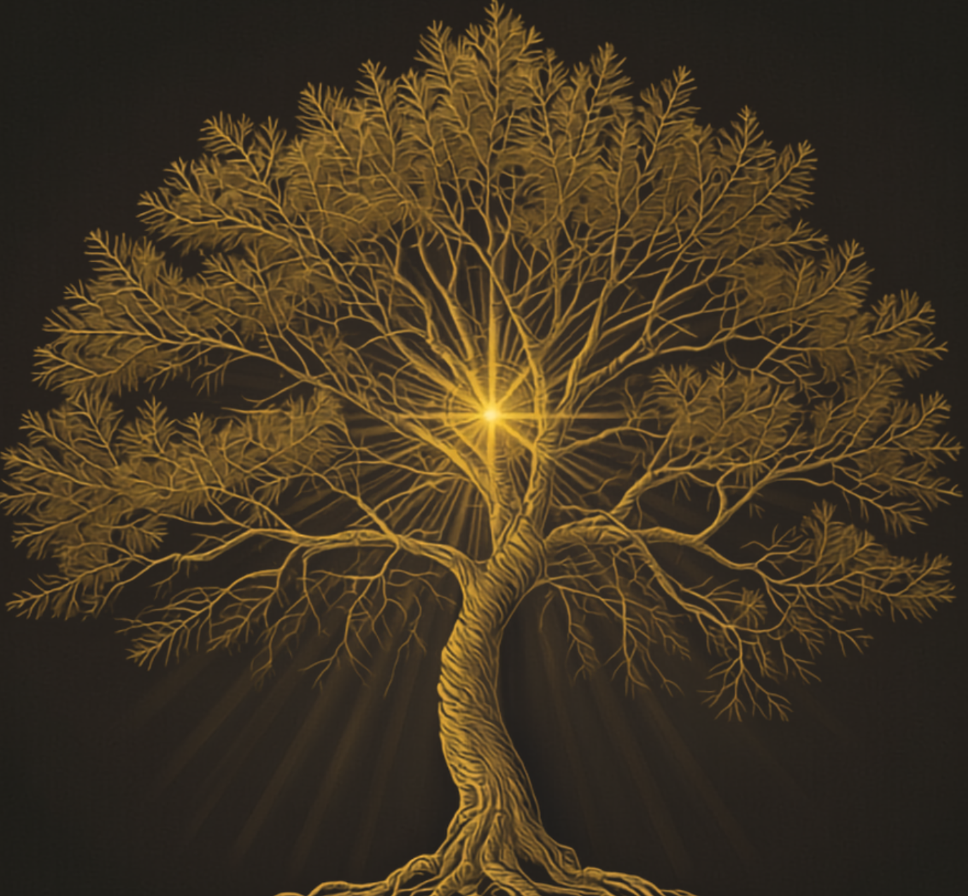 An engraved tamarisk tree with light at its heart